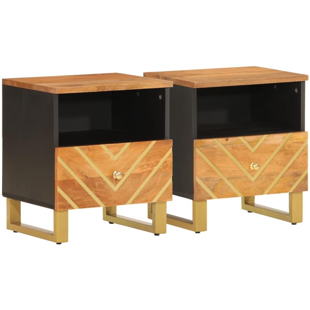 Comodini 2 Pz Marrone E Nero In Legno Massello Di Mango - Foto 2