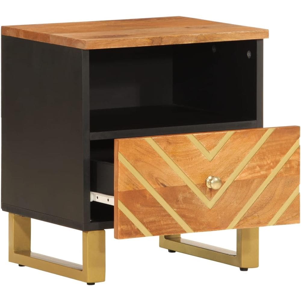 Comodini 2 Pz Marrone E Nero In Legno Massello Di Mango - Foto 3