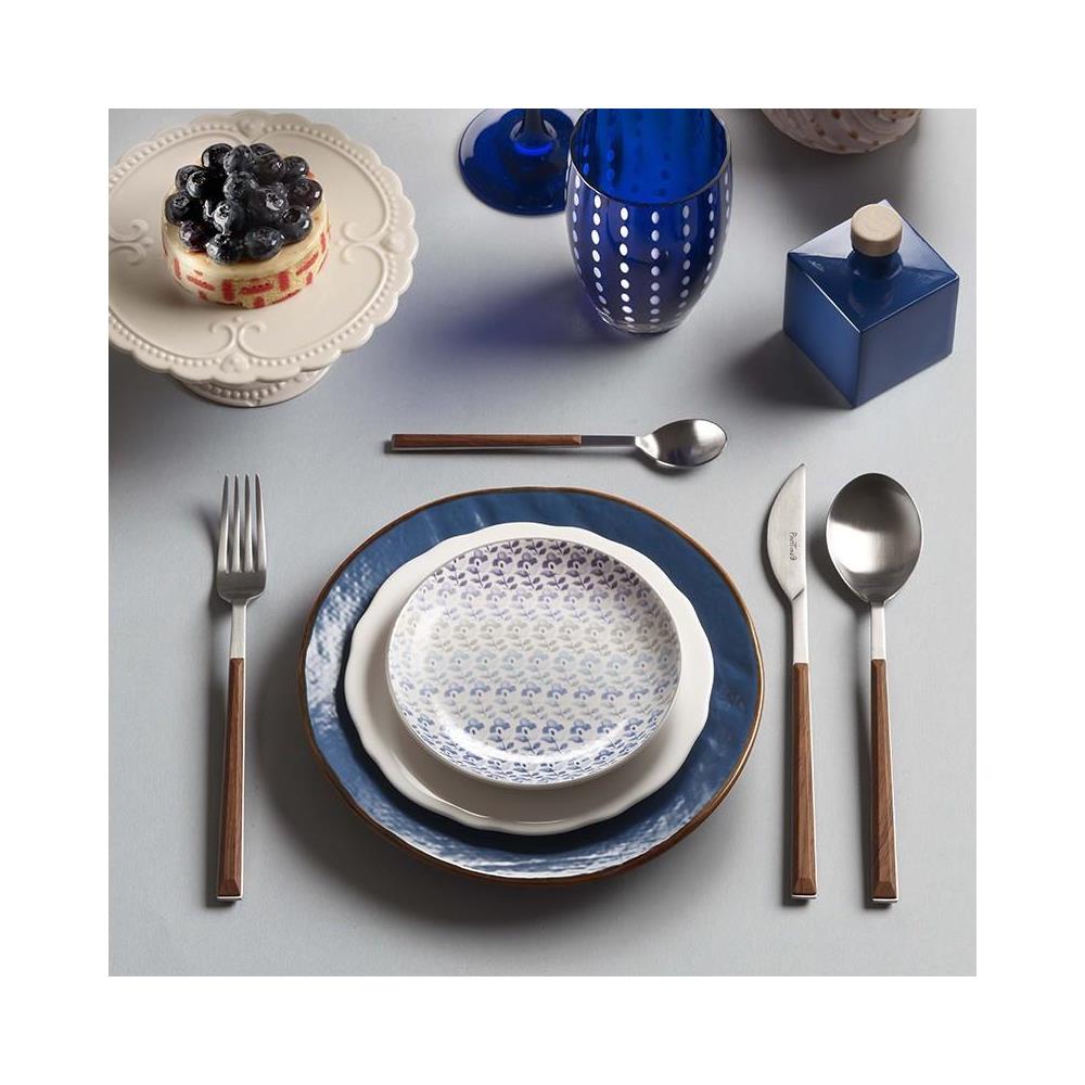 Sushi Satin Posate da tavola in acciaio satinato con manico teak Confezione - Set da 24 Pezzi - 6 Posti Tavola - Confezione Regalo Made in Italy - Foto 3