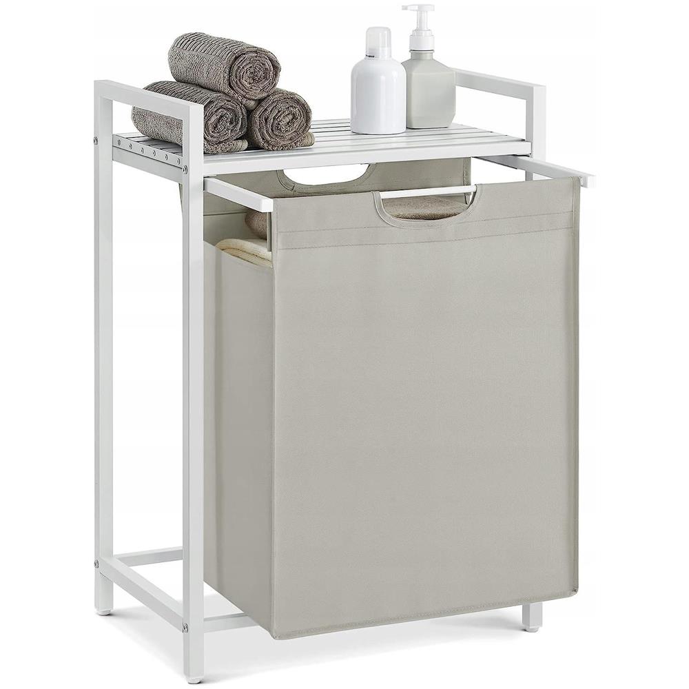 Cesto portabiancheria, contenitore per biancheria intima, bianco, MDF e acciaio - BLH101W01 - Foto 9