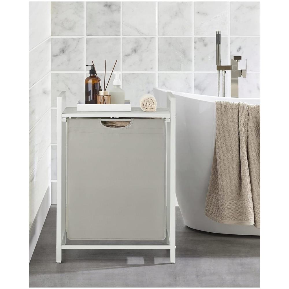 Cesto portabiancheria, contenitore per biancheria intima, bianco, MDF e acciaio - BLH101W01 - Foto 2