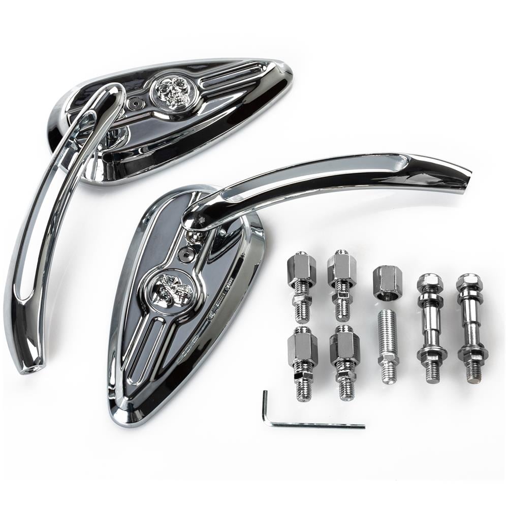 Coppia Specchietti Retrovisori Specchi Moto Custom Cromo Adattatori Dx+sx - Foto 1