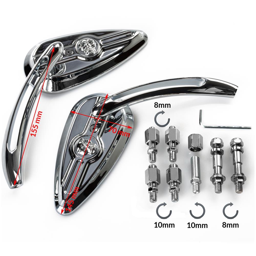 Coppia Specchietti Retrovisori Specchi Moto Custom Cromo Adattatori Dx+sx - Foto 4