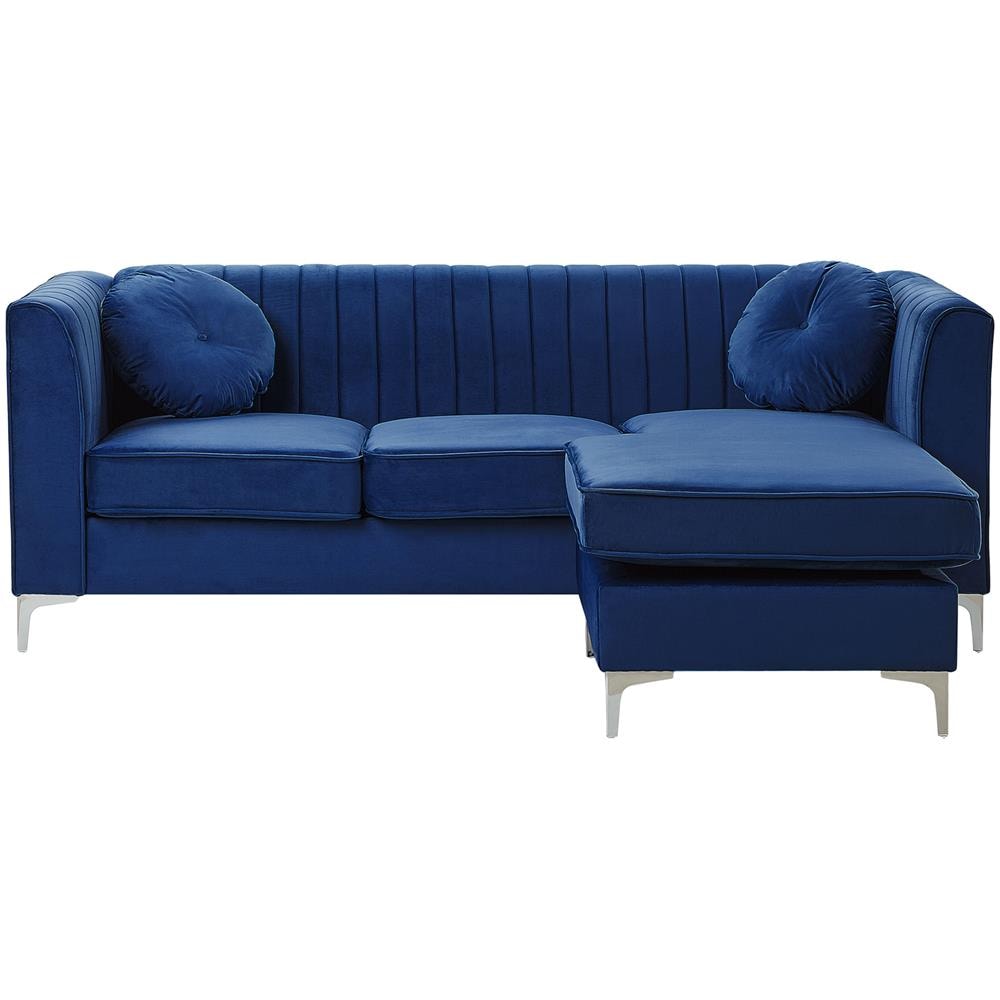 Divano Ad Angolo Sinistro In Velluto Blu Timra - Foto 1