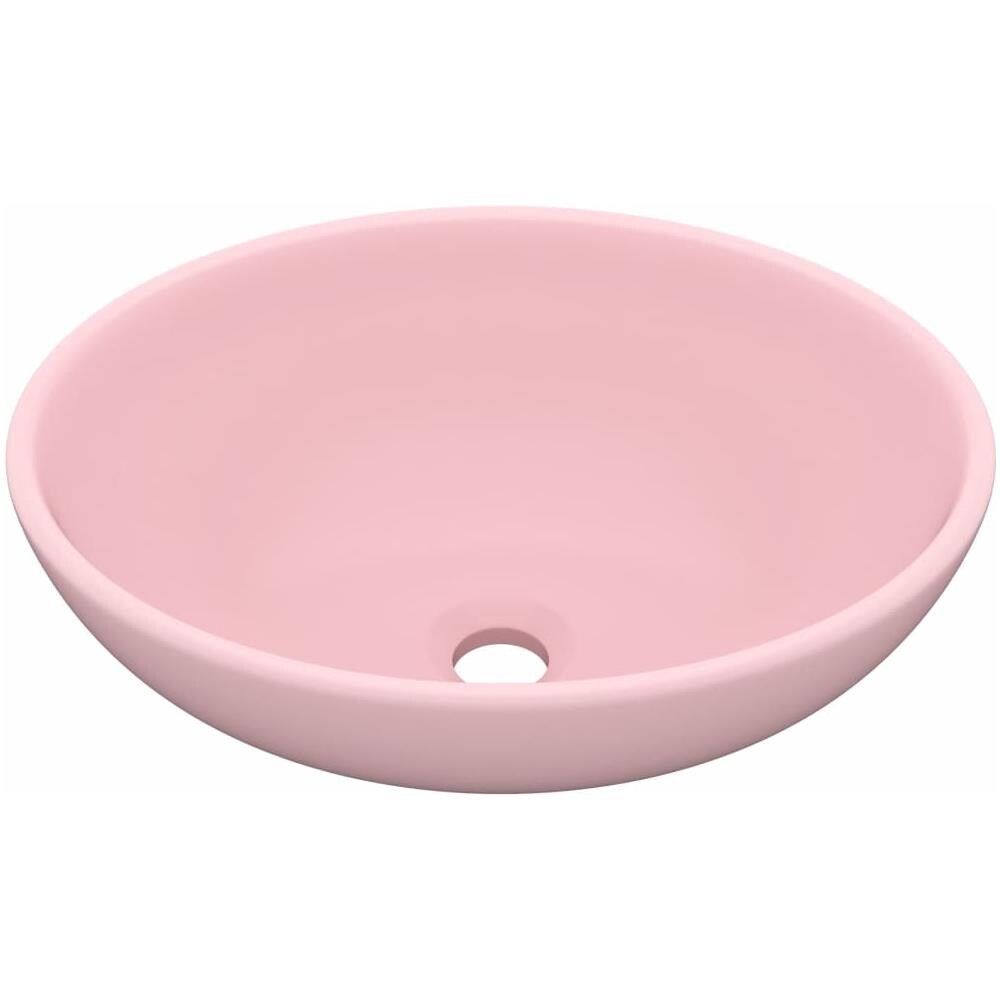 Lavandino Lusso Ovale Rosa Opaco 40x33 cm in Ceramica - Foto 1