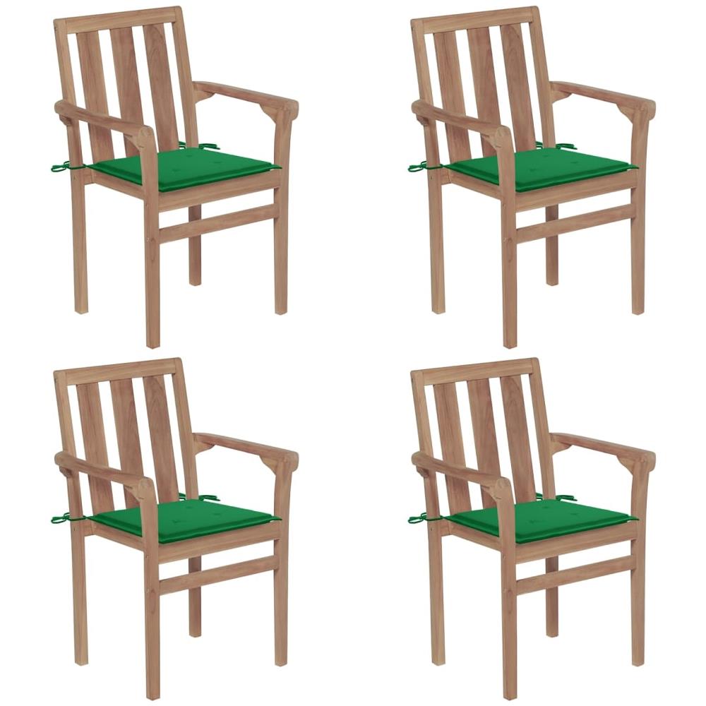 Sedie da Giardino Impilabili con Cuscini 4 pz Massello di Teak - Foto 1