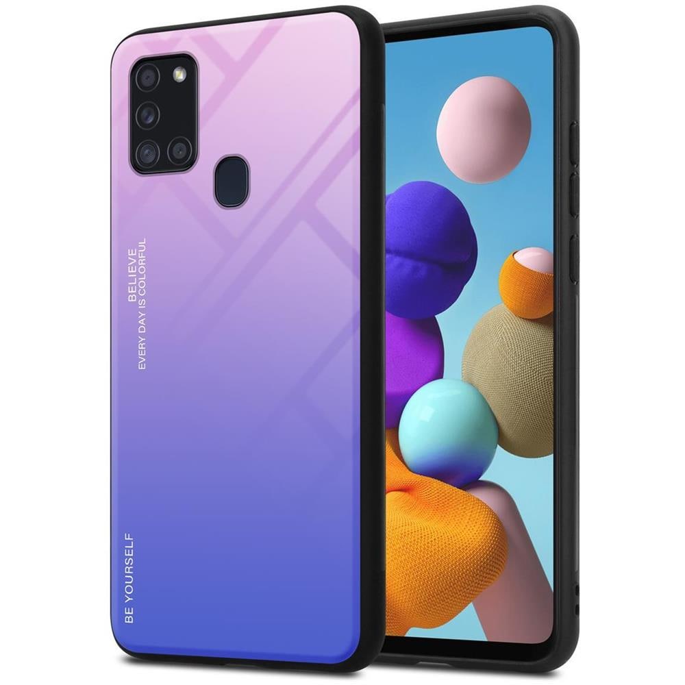 Custodia Compatibile Con Samsung Galaxy A21s In Rosa - Blu - Coperchio Protettivo Bicolore In Vetro Temperato E Silicone Tpu - Foto 1