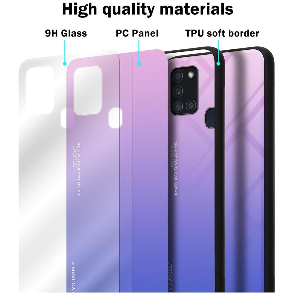 Custodia Compatibile Con Samsung Galaxy A21s In Rosa - Blu - Coperchio Protettivo Bicolore In Vetro Temperato E Silicone Tpu - Foto 7
