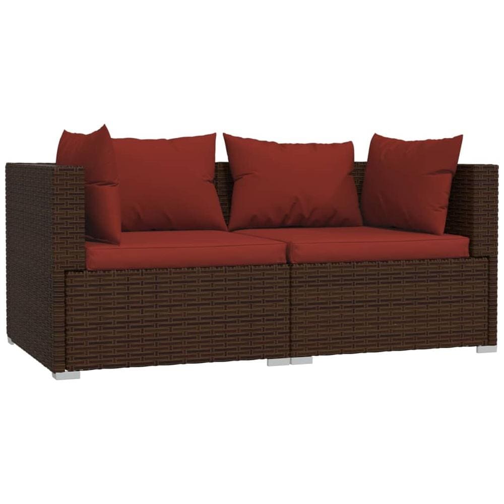 Divano A 2 Posti Con Cuscini In Polyrattan Marrone - Foto 2