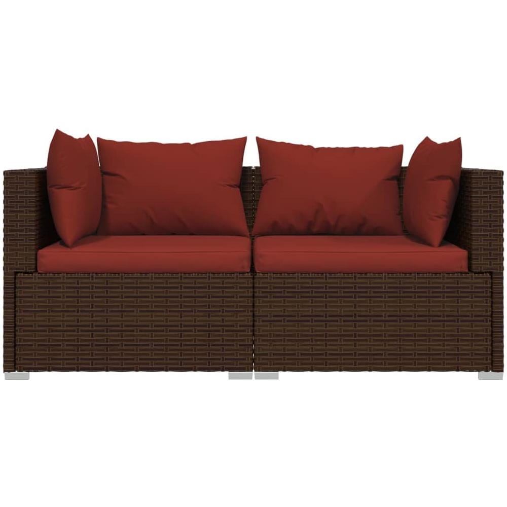 Divano A 2 Posti Con Cuscini In Polyrattan Marrone - Foto 3