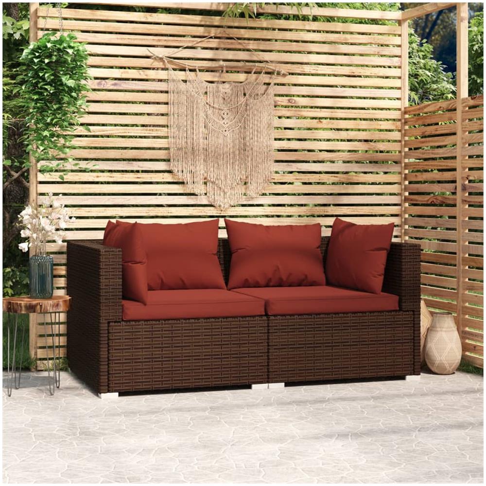Divano A 2 Posti Con Cuscini In Polyrattan Marrone - Foto 1