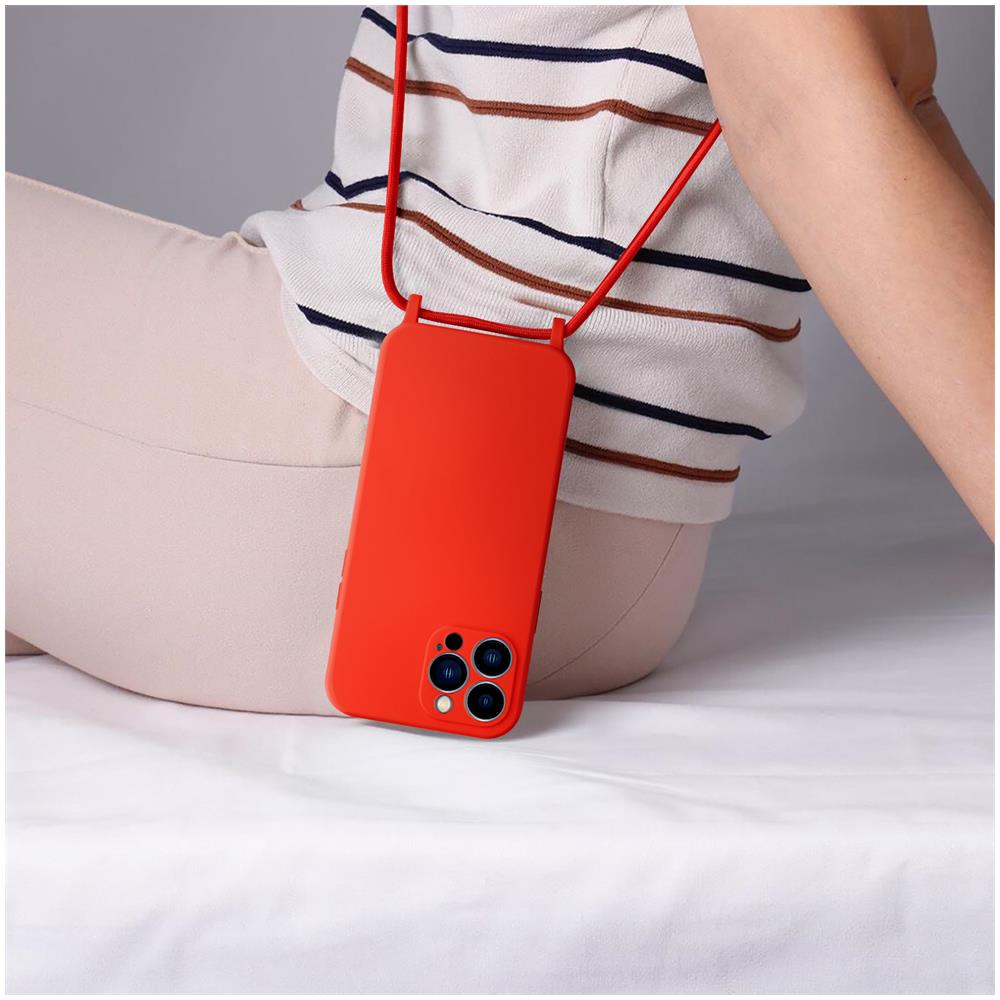 Cover Semirigida Per Iphone 13 Pro Max Cordino Nylon Intrecciato 80 Cm Rossa - Foto 2