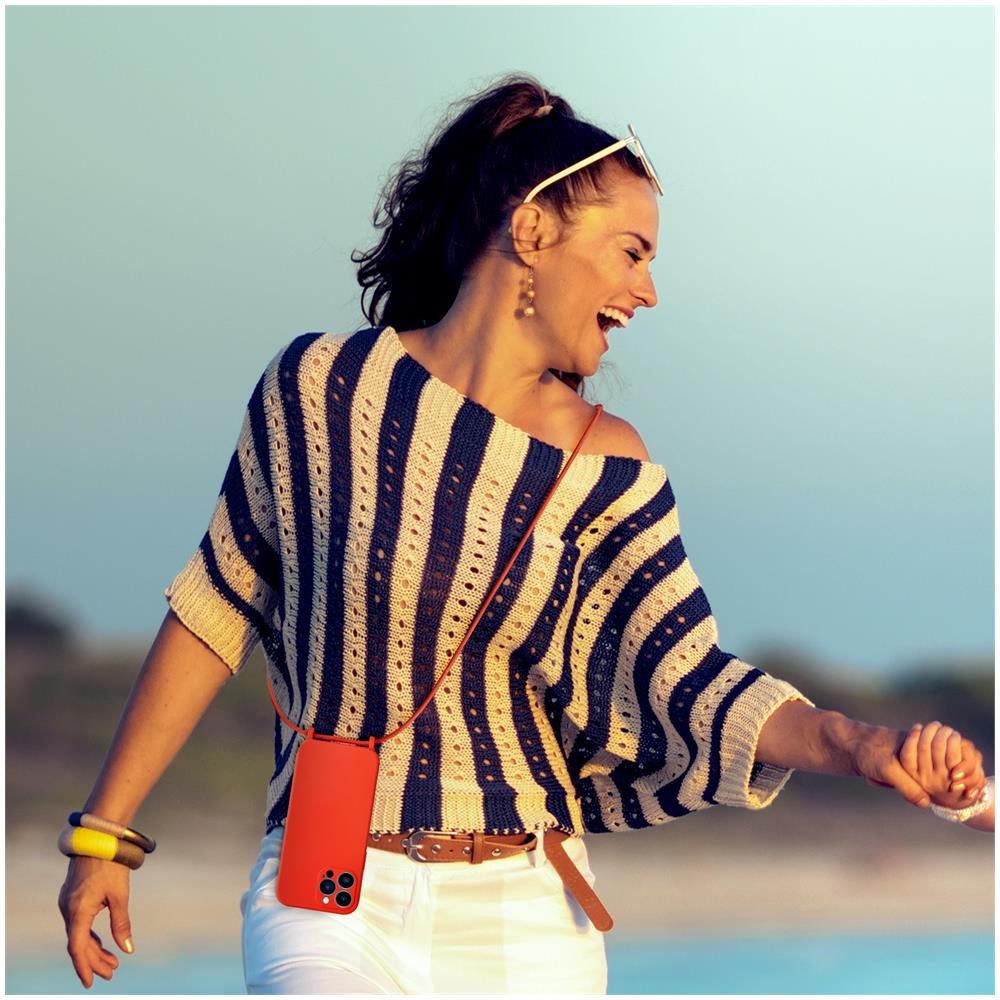 Cover Semirigida Per Iphone 13 Pro Max Cordino Nylon Intrecciato 80 Cm Rossa - Foto 5