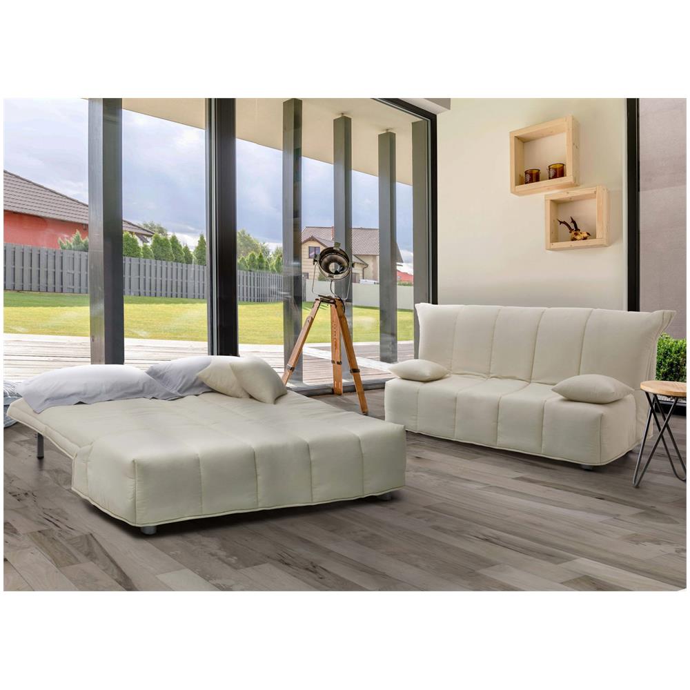 Divano Letto Alisee, Divano A 2 Posti, 100% Made In Italy, Sofà Soggiorno Con Apertura A Carrello, In Tessuto Imbottito, Con Cuscini Inclusi, Cm 125x90h85, Beige - Foto 1