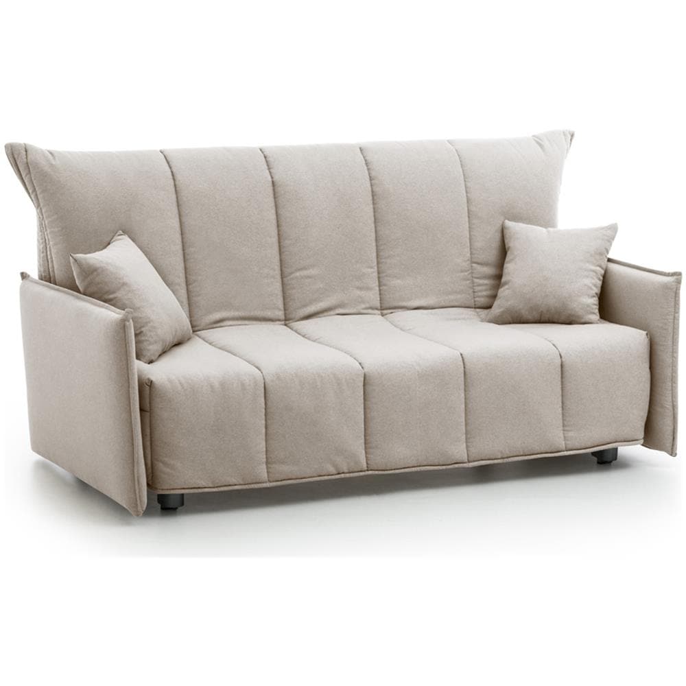 Divano Letto Alisee, Divano A 2 Posti, 100% Made In Italy, Sofà Soggiorno Con Apertura A Carrello, In Tessuto Imbottito, Con Cuscini Inclusi, Cm 125x90h85, Beige - Foto 2