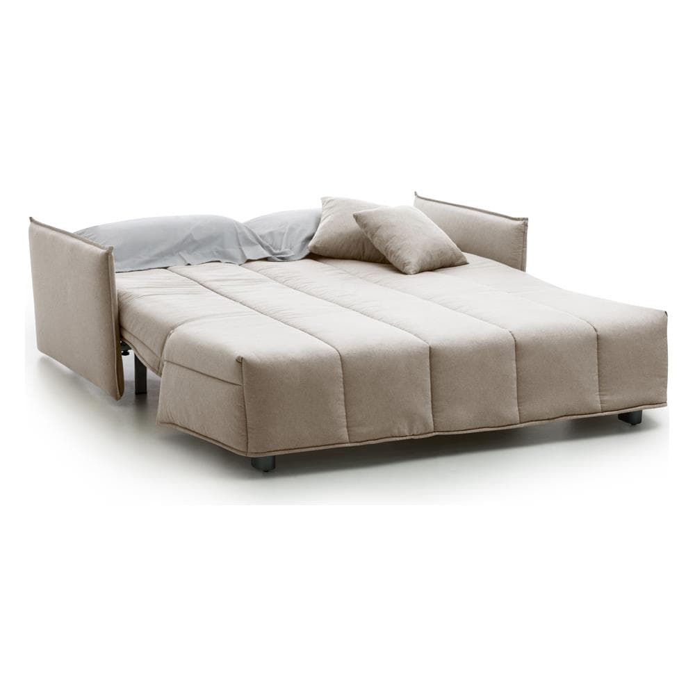 Divano Letto Alisee, Divano A 2 Posti, 100% Made In Italy, Sofà Soggiorno Con Apertura A Carrello, In Tessuto Imbottito, Con Cuscini Inclusi, Cm 125x90h85, Beige - Foto 4