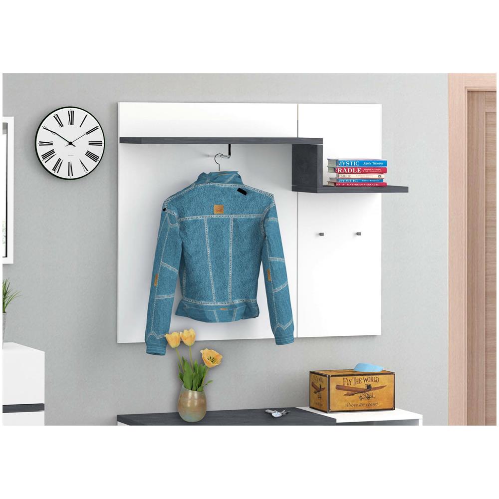 Mobile Da Ingresso Ezio, Entratina Moderna Multifunzione, Armadietto Multiuso Per Atrio, 100% Made In Italy, Cm 120x30h100, Bianco Lucido E Ardesia - Foto 1