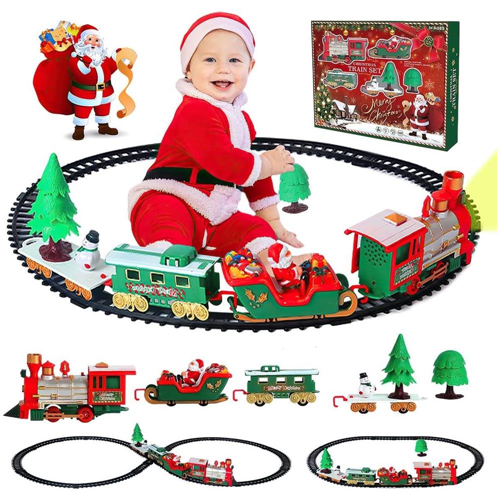 Trenino Natalizio Sotto Albero 22 Pezzi Locomotiva Luci Suoni Slitta Babbo Natale - Foto 1