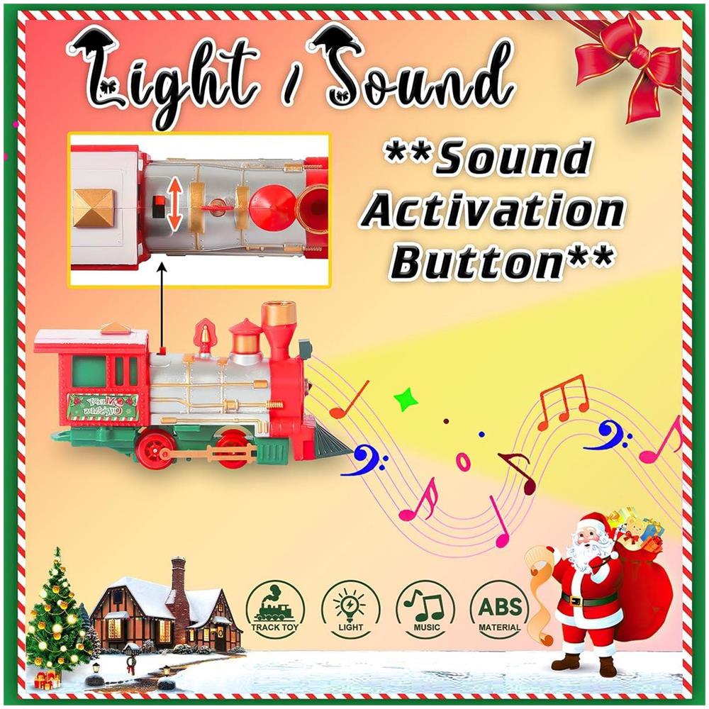 Trenino Natalizio Sotto Albero 22 Pezzi Locomotiva Luci Suoni Slitta Babbo Natale - Foto 2