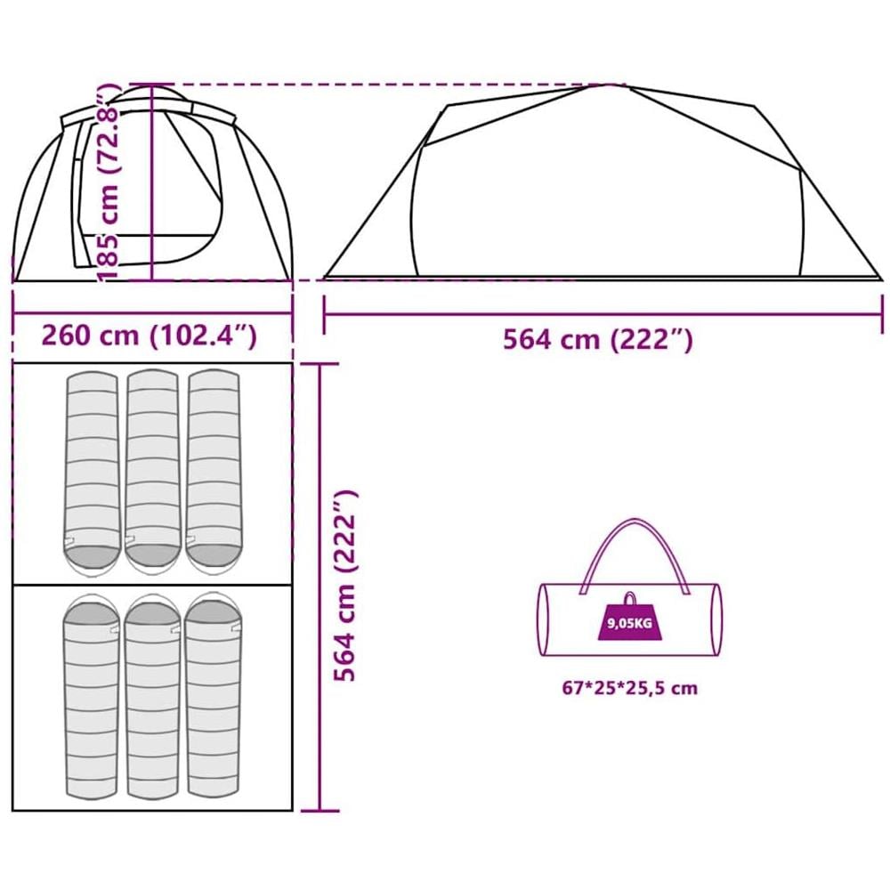 Tenda Familiare a Tunnel per 6 Persone Marrone Impermeabile - Foto 10
