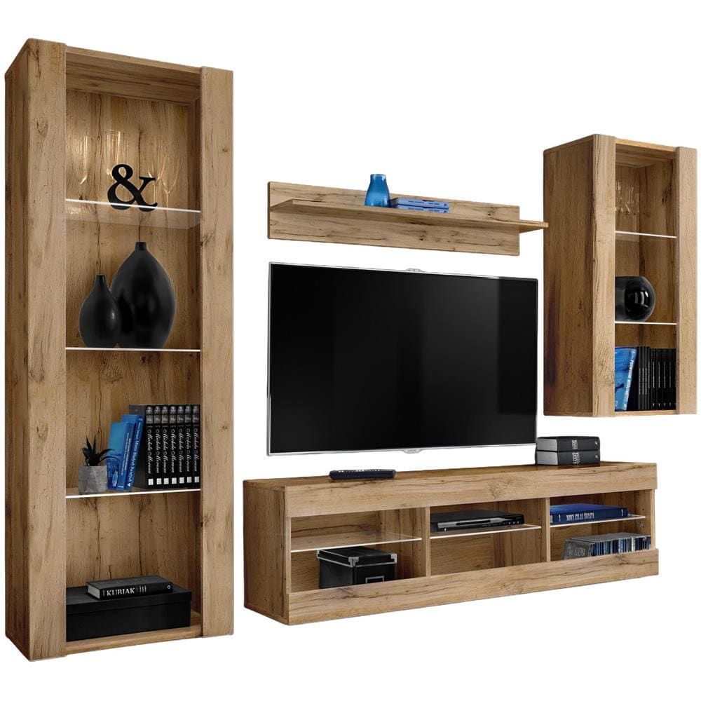 Komodee, Set Di Mobili Porta TV Tivoli Medio RTV, Wotan /Wotan, Senza LED, Larghezza 245 cm x Altezza 159 cm x Profondità 35 cm, Per soggiorno, Camera da letto - Foto 1