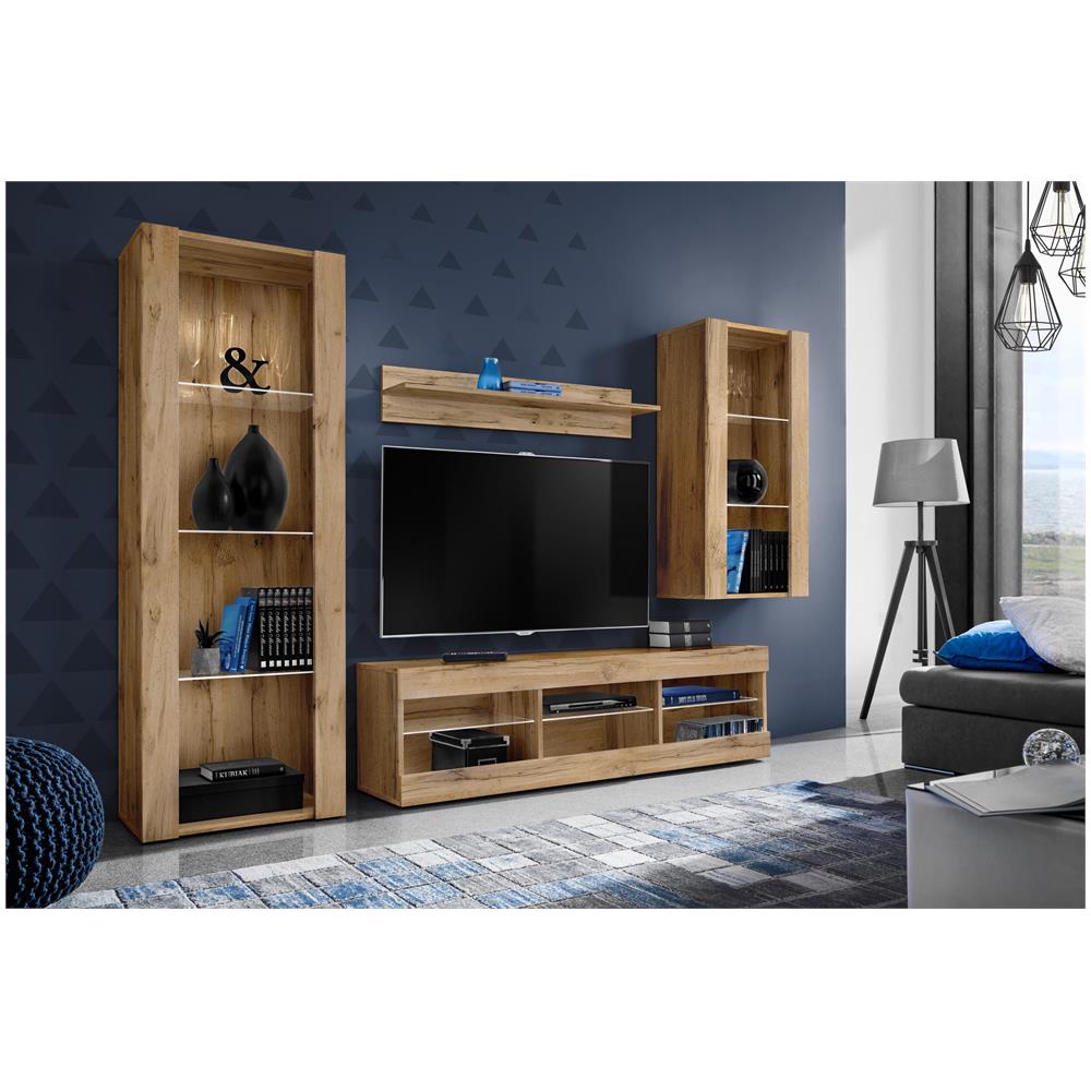 Komodee, Set Di Mobili Porta TV Tivoli Medio RTV, Wotan /Wotan, Senza LED, Larghezza 245 cm x Altezza 159 cm x Profondità 35 cm, Per soggiorno, Camera da letto - Foto 2