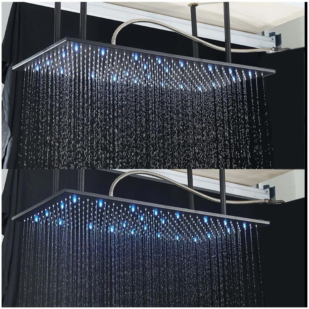 Set miscelatore doccia, Blackswan, tipo M163, modello nero opaco, 3 vie, termostato, illuminazione LED, bocca a cascata e montaggio a soffitto, misura 80 cm - Foto 4