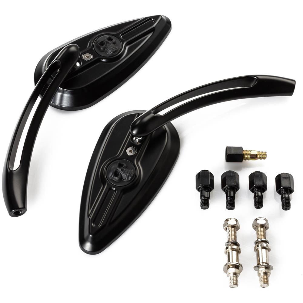 Coppia Specchietti Retrovisori Specchi Moto Custom Nero Adattatori Dx+sx - Foto 1
