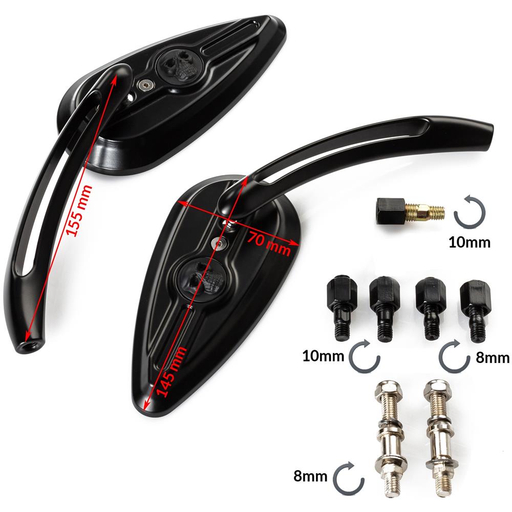 Coppia Specchietti Retrovisori Specchi Moto Custom Nero Adattatori Dx+sx - Foto 5