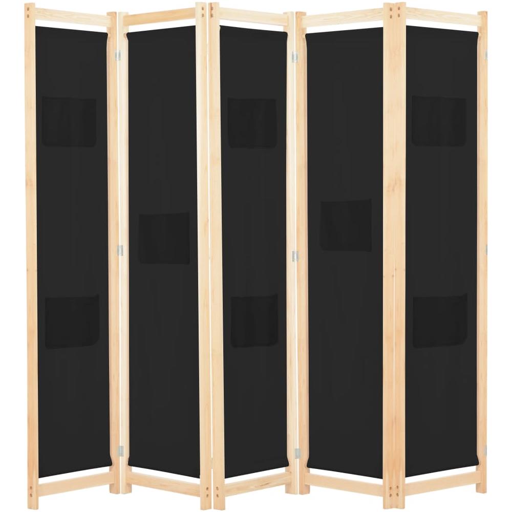 Divisorio A 5 Pannelli Nero 200x170x4 Cm In Tessuto - Foto 1