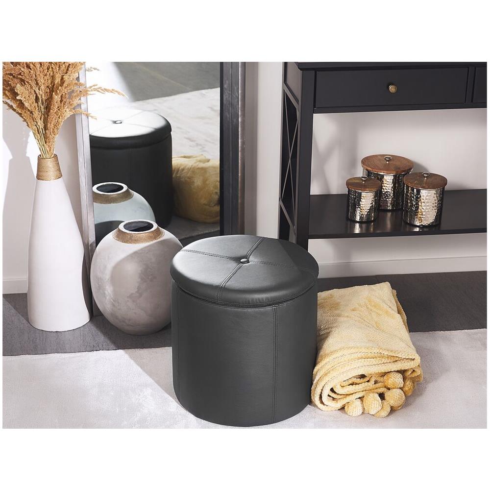 Pouf Contenitore In Ecopelle Nero 38 X 40 Cm Maryland - Foto 2