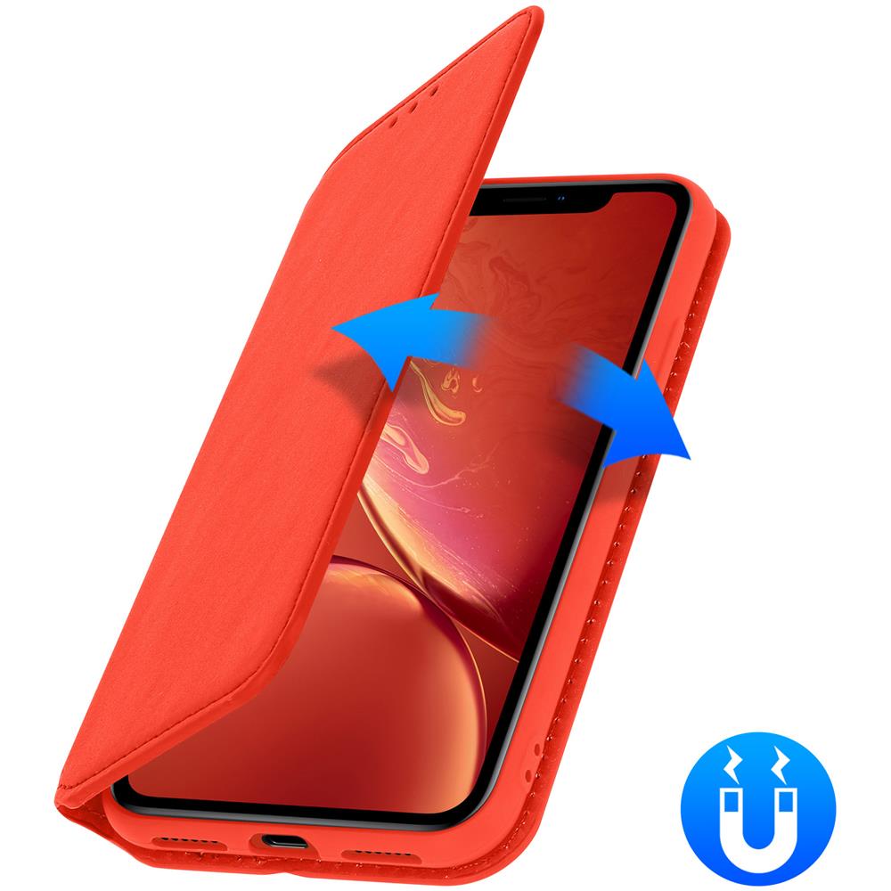 Custodia Iphone Xr Portacarte Funzione Supporto Similpelle Liscia Rosso - Foto 2