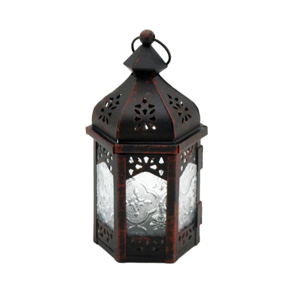 Portacandela Etnica Vetro Metallo Nera Sala Balcone 17x9x8 - Foto 1