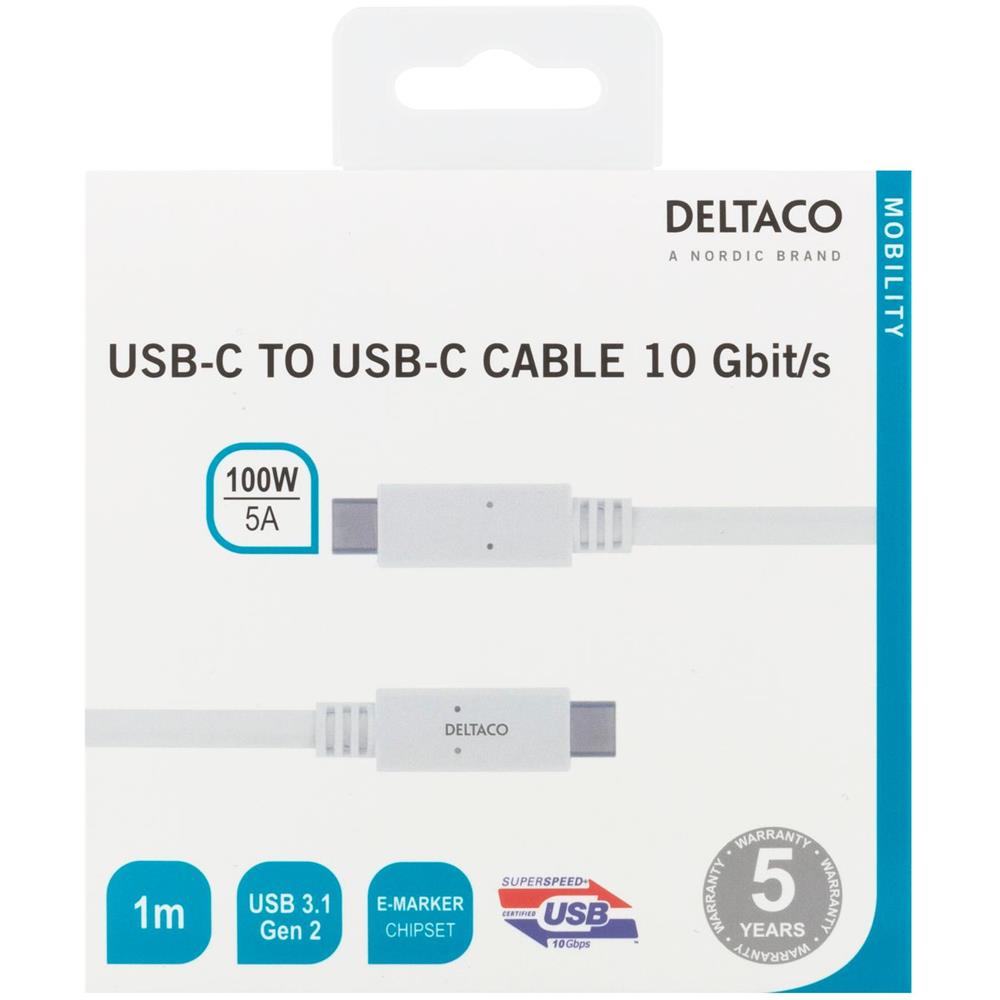 Usb-c - Cavo Usb-c, 1 M, Usb 3.1 Gen 2, Chipset E-marker, Bianco - Foto 2