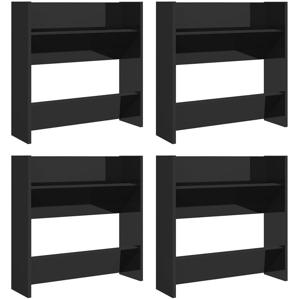 Scarpiere a Muro 4pz Nero Lucido 60x18x60cm Legno Multistrato - Foto 1
