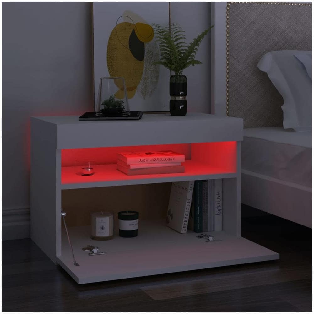 Comodini con Luci LED Bianco 60x35x40 cm in Legno Multistrato - Foto 3