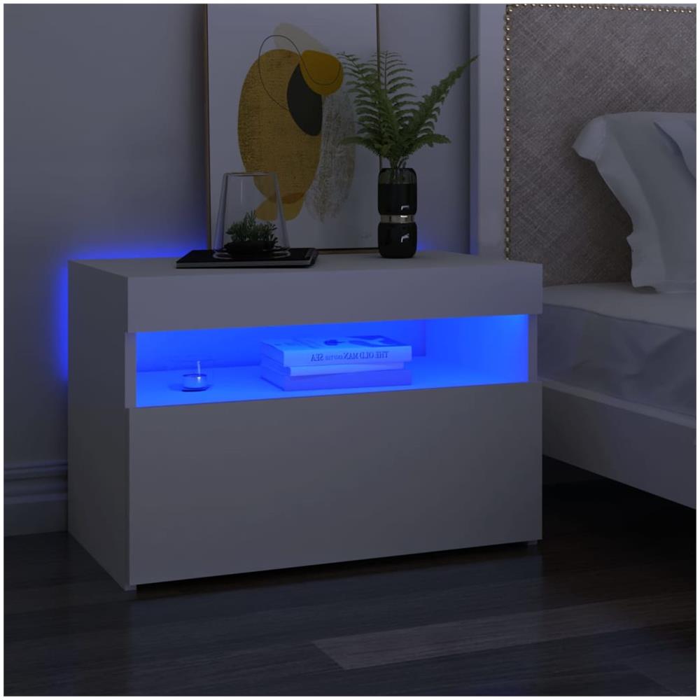 Comodini con Luci LED Bianco 60x35x40 cm in Legno Multistrato - Foto 1