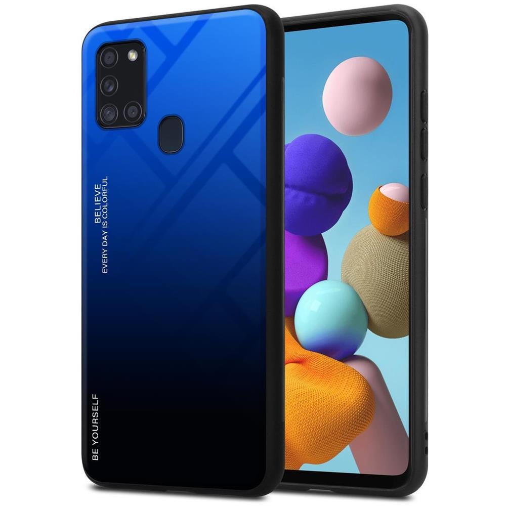 Custodia Compatibile Con Samsung Galaxy A21s In Blu - Nero - Coperchio Protettivo Bicolore In Vetro Temperato E Silicone Tpu - Foto 1