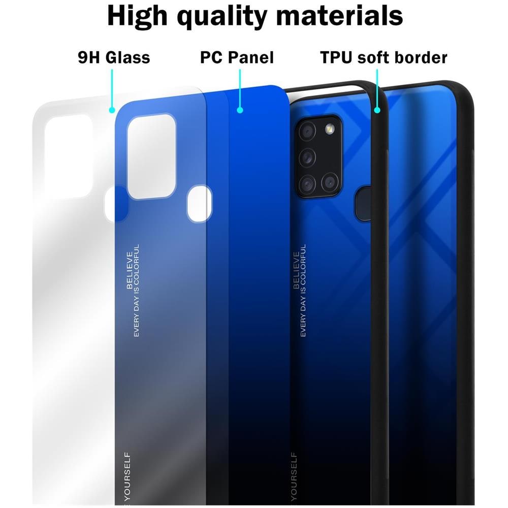 Custodia Compatibile Con Samsung Galaxy A21s In Blu - Nero - Coperchio Protettivo Bicolore In Vetro Temperato E Silicone Tpu - Foto 7