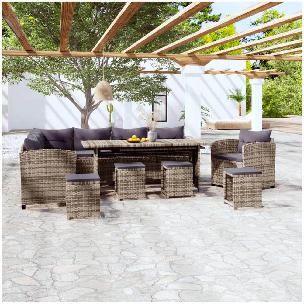 Set Divani Da Giardino 7 Pz Con Cuscini In Polyrattan Grigio - Foto 1