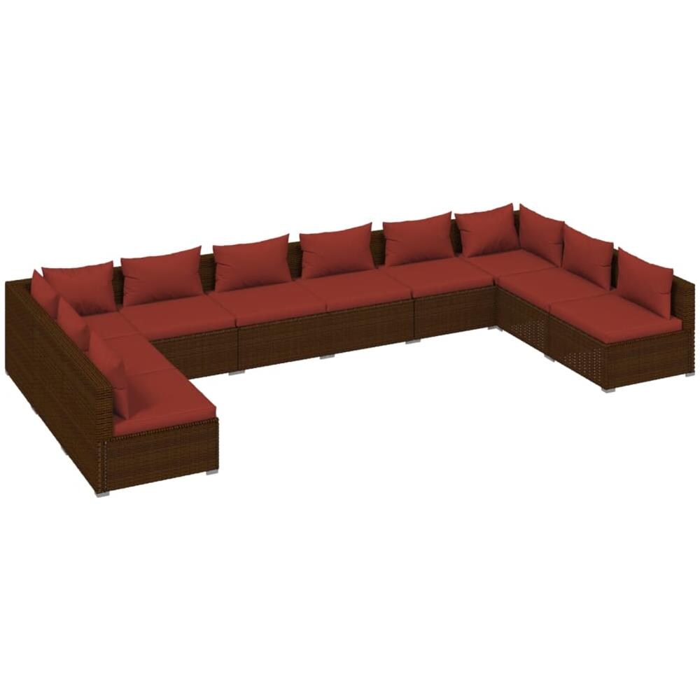 Set Divani Da Giardino 10 Pz Con Cuscini In Polyrattan Marrone - Foto 1