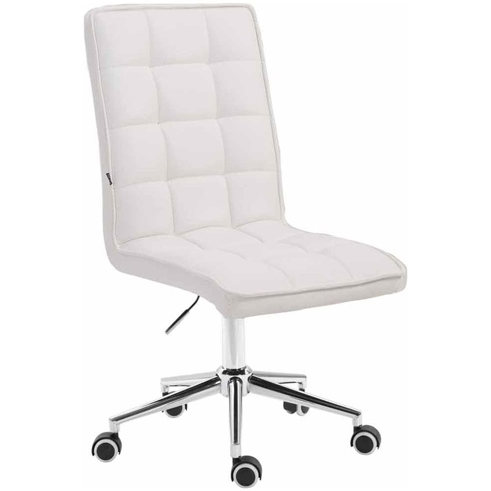 Sgabello da Lavoro Peking V2 in Similpelle - Sgabello Ufficio Imbottito - Sedia Studio da Scrivania Regolabile e con Ruote Bianco - Foto 1