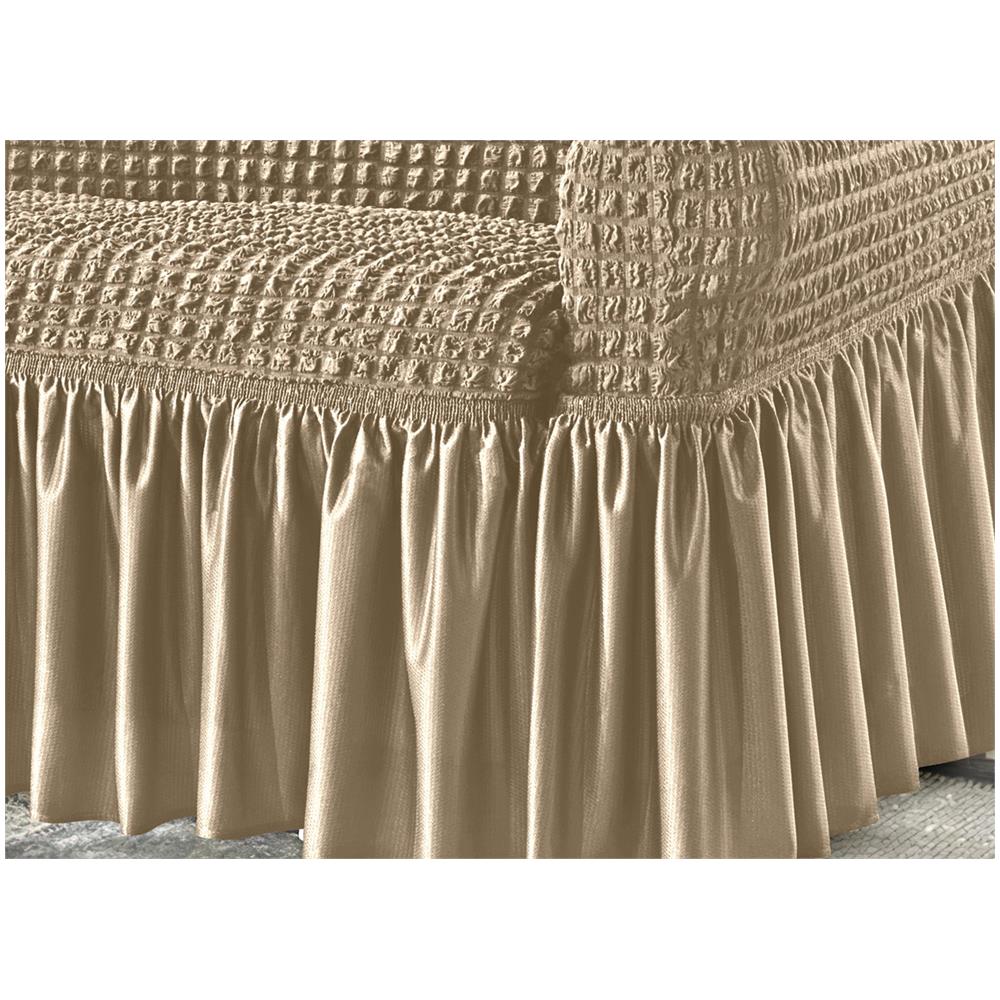 Copridivano Elasticizzato Arricciato Con Volants Tinta Unita Mod Luxory Beige 4 Posti Beige - Foto 10