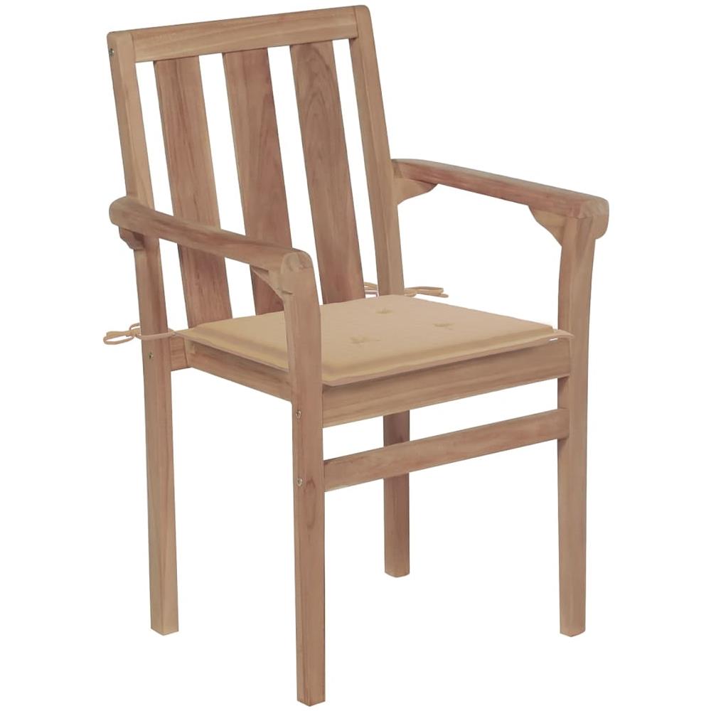 Sedie da Giardino Impilabili con Cuscini 4 pz Massello di Teak - Foto 3