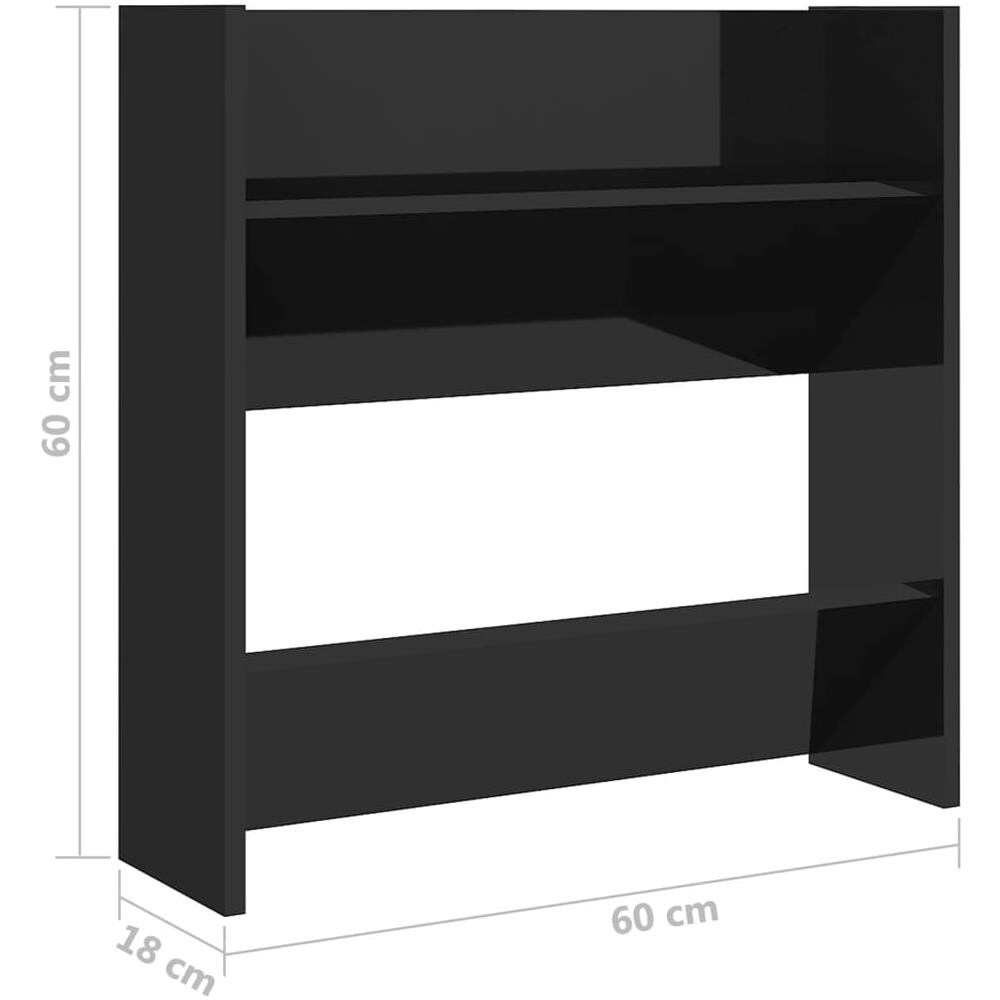 Scarpiere a Muro 2pz Nero Lucido 60x18x60cm Legno Multistrato - Foto 2