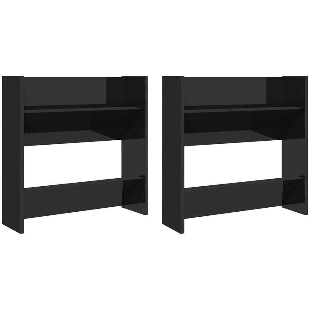 Scarpiere a Muro 2pz Nero Lucido 60x18x60cm Legno Multistrato - Foto 1