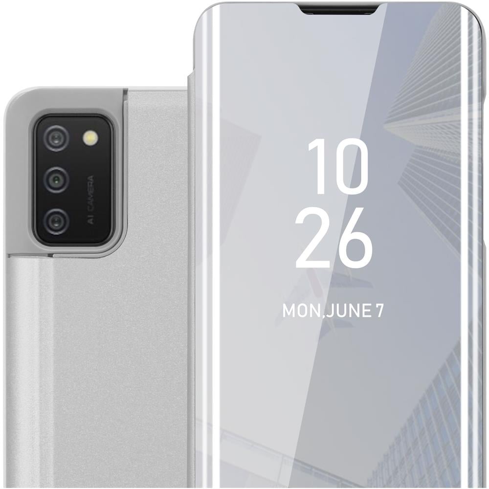 Custodia Compatibile Con Samsung Galaxy A02s Eu In Agata Argento - Clear View Specchio Coperchio Protettivo Con Funzione Di Supporto Protezione A 360 Gradi - Foto 1