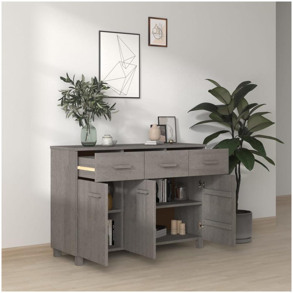 Credenza Grigio Chiaro 113x40x80 Cm In Legno Massello Di Pino - Foto 3