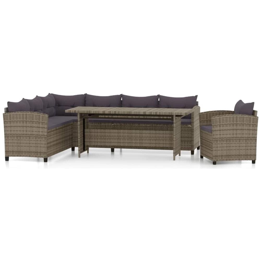 Set Divani Da Giardino 3 Pz Con Cuscini In Polyrattan Grigio - Foto 2
