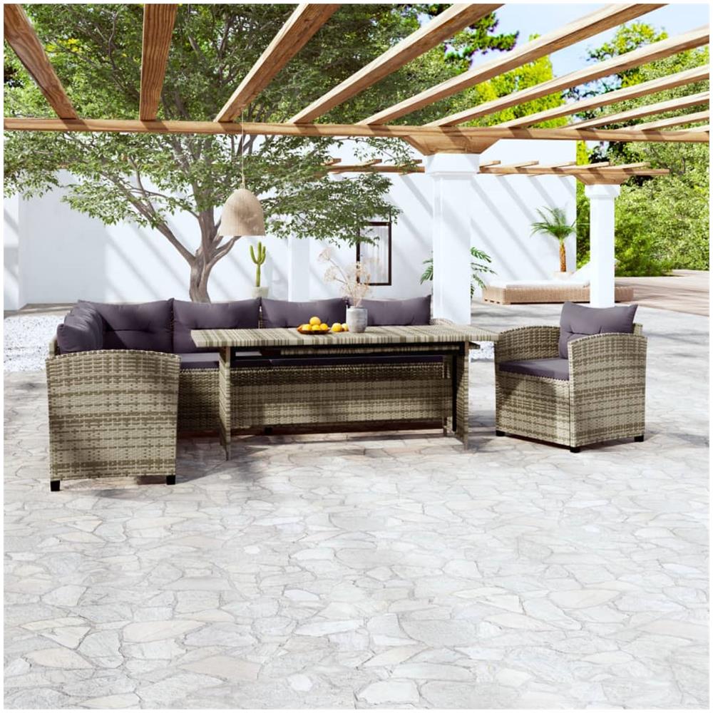 Set Divani Da Giardino 3 Pz Con Cuscini In Polyrattan Grigio - Foto 1